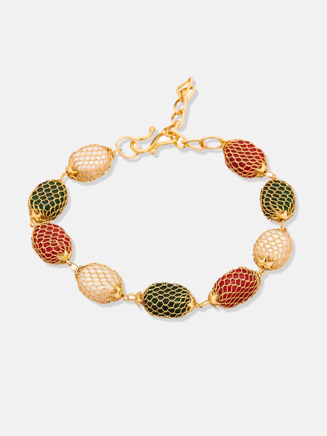 ATIBELLE Set of 3 Gold-Plated Stone Studded Bracelet & Ring Jewellery Set