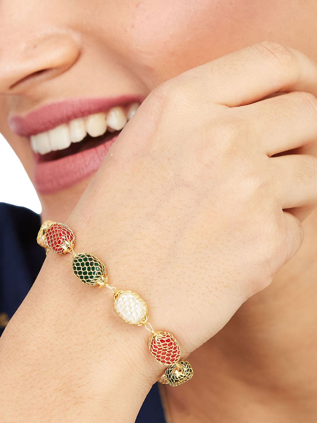 ATIBELLE Set of 3 Gold-Plated Stone Studded Bracelet & Ring Jewellery Set