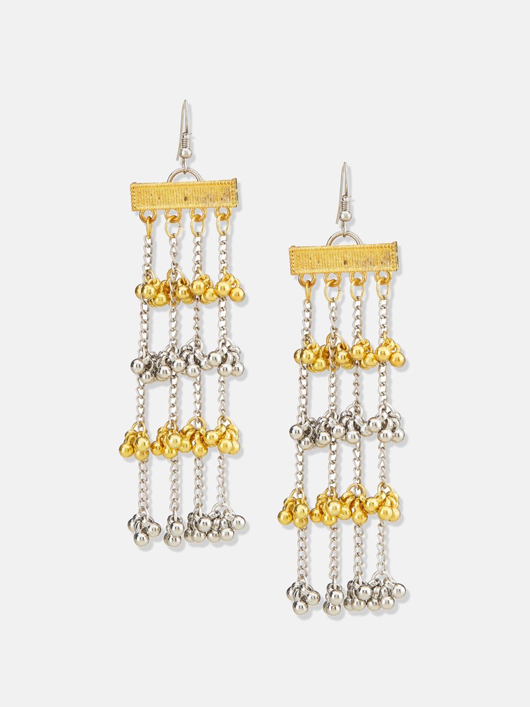 ATIBELLE Gold & Silver Plated & Ghunghroo Studded & Layered Drop Earrings
