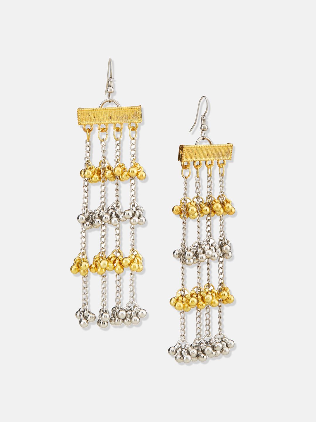 ATIBELLE Gold & Silver Plated & Ghunghroo Studded & Layered Drop Earrings