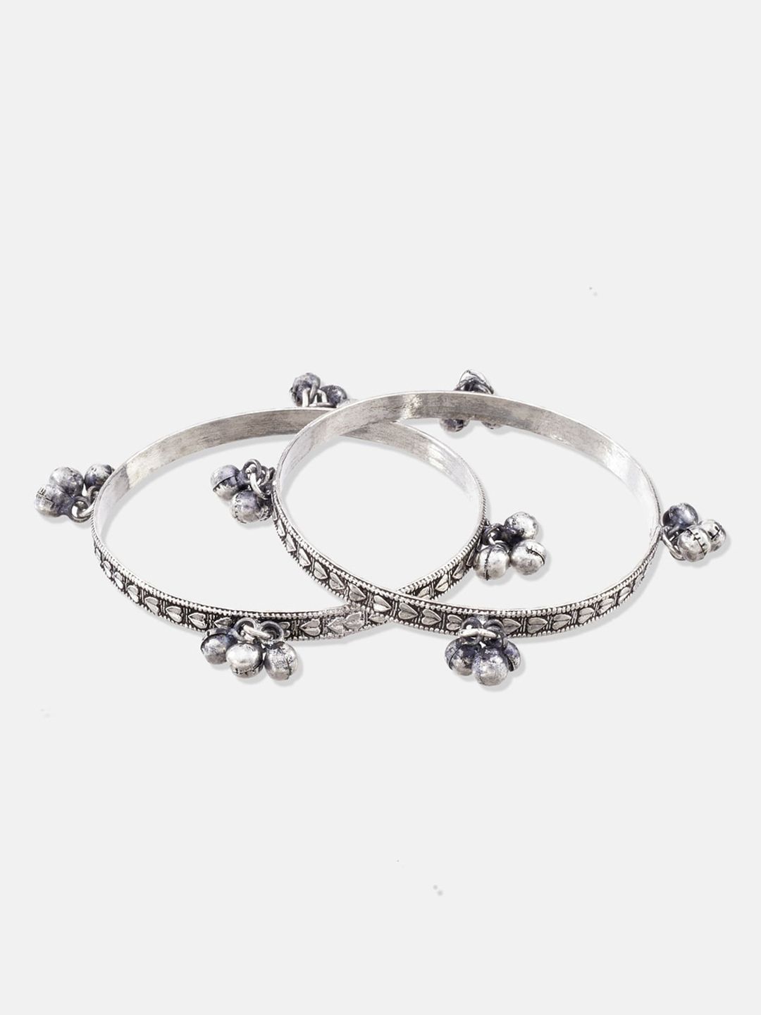 ATIBELLE German Silver Silver-Plated Ghungroo Detail Stone-Studded Jewellery Set