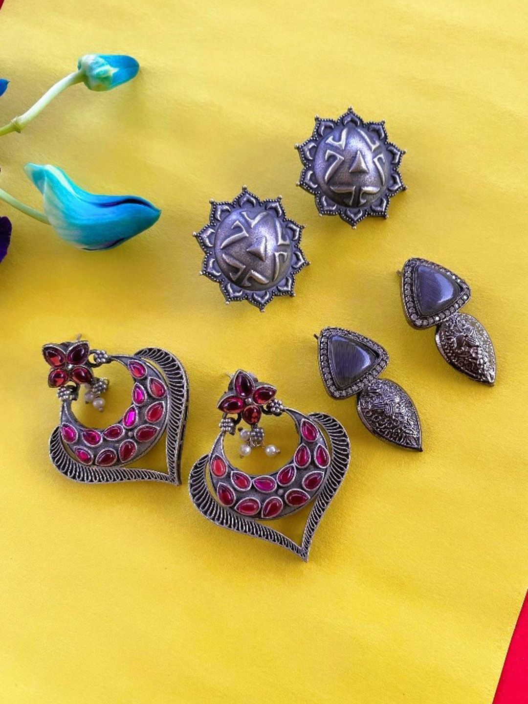 ATIBELLE Set of 3 German Silver Plated Drop Earrings