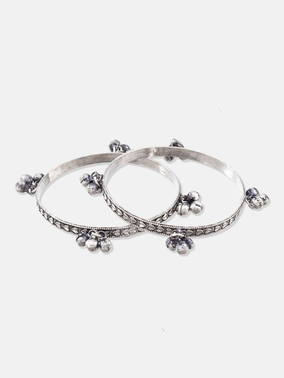 ATIBELLE German Silver Silver-Plated Ghungroo Detail Floral Jewellery Set