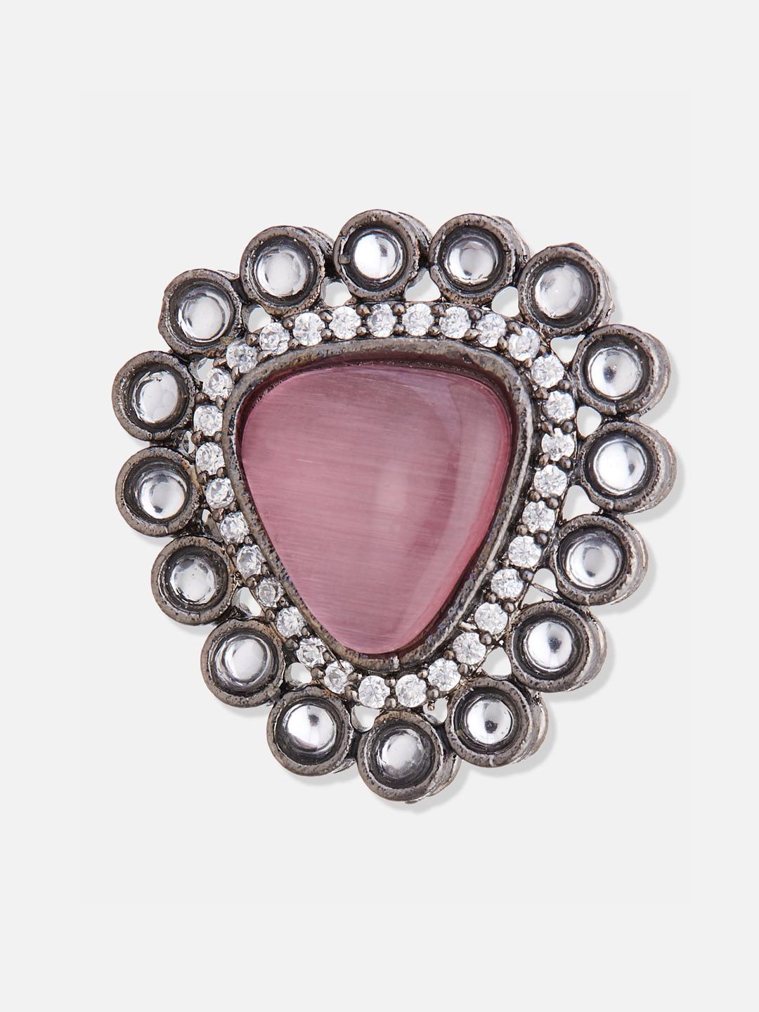 ATIBELLE German Silver Silver-Plated Stone-Studded Jewellery Set