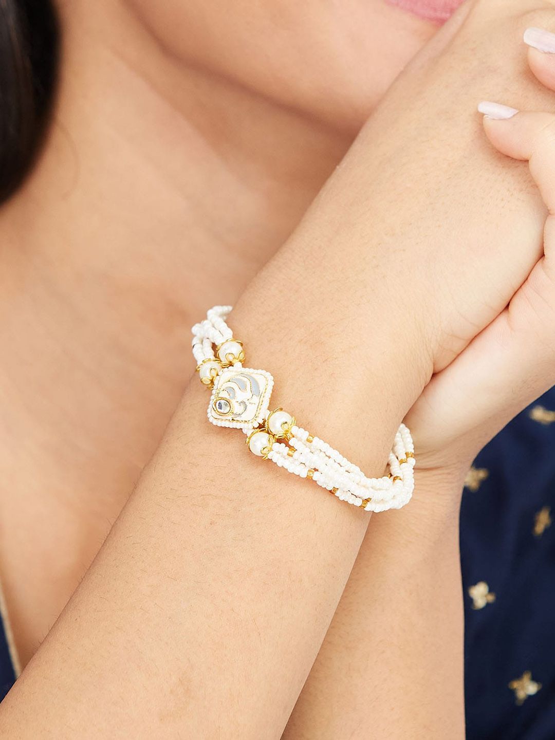 ATIBELLE Gold-Plated Stone-Studded & Beaded Jewellery Set