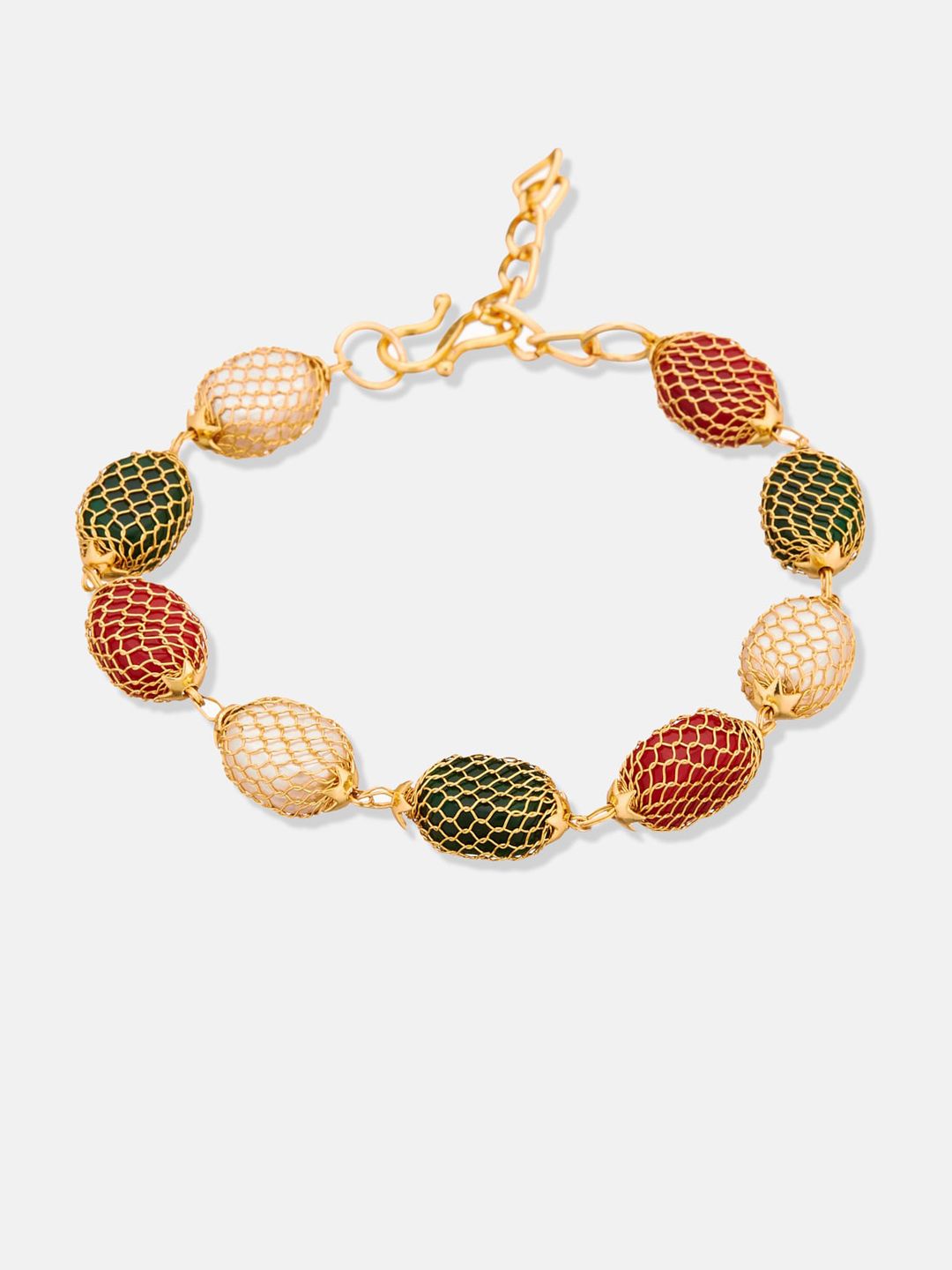 ATIBELLE Gold-Plated Stone-Studded & Beaded Jewellery Set