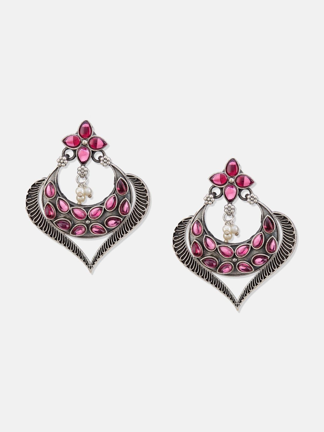 ATIBELLE German Silver Silver-Plated Stone-Studded Jewellery Set