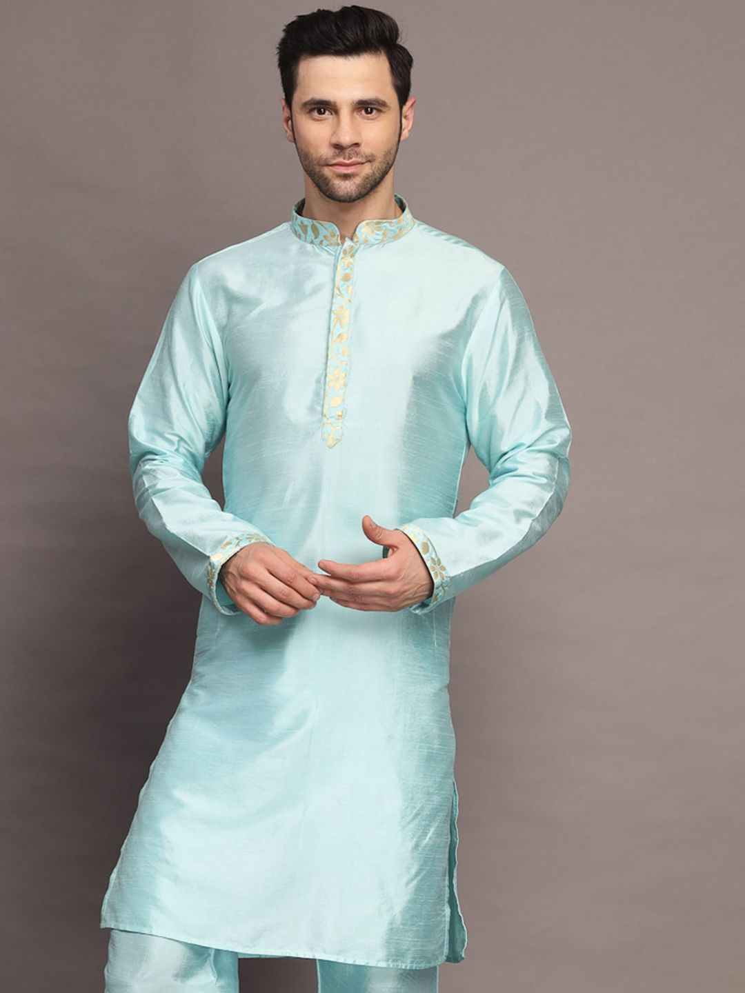 Utsav Fashion Long Sleeves Mandarin Collar Art Silk Thread Work Kurta-picture-53