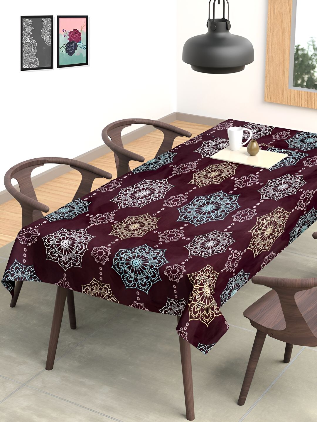 Arrabi Violet Floral Printed Rectangle 8-Seater Table Cover-picture-27