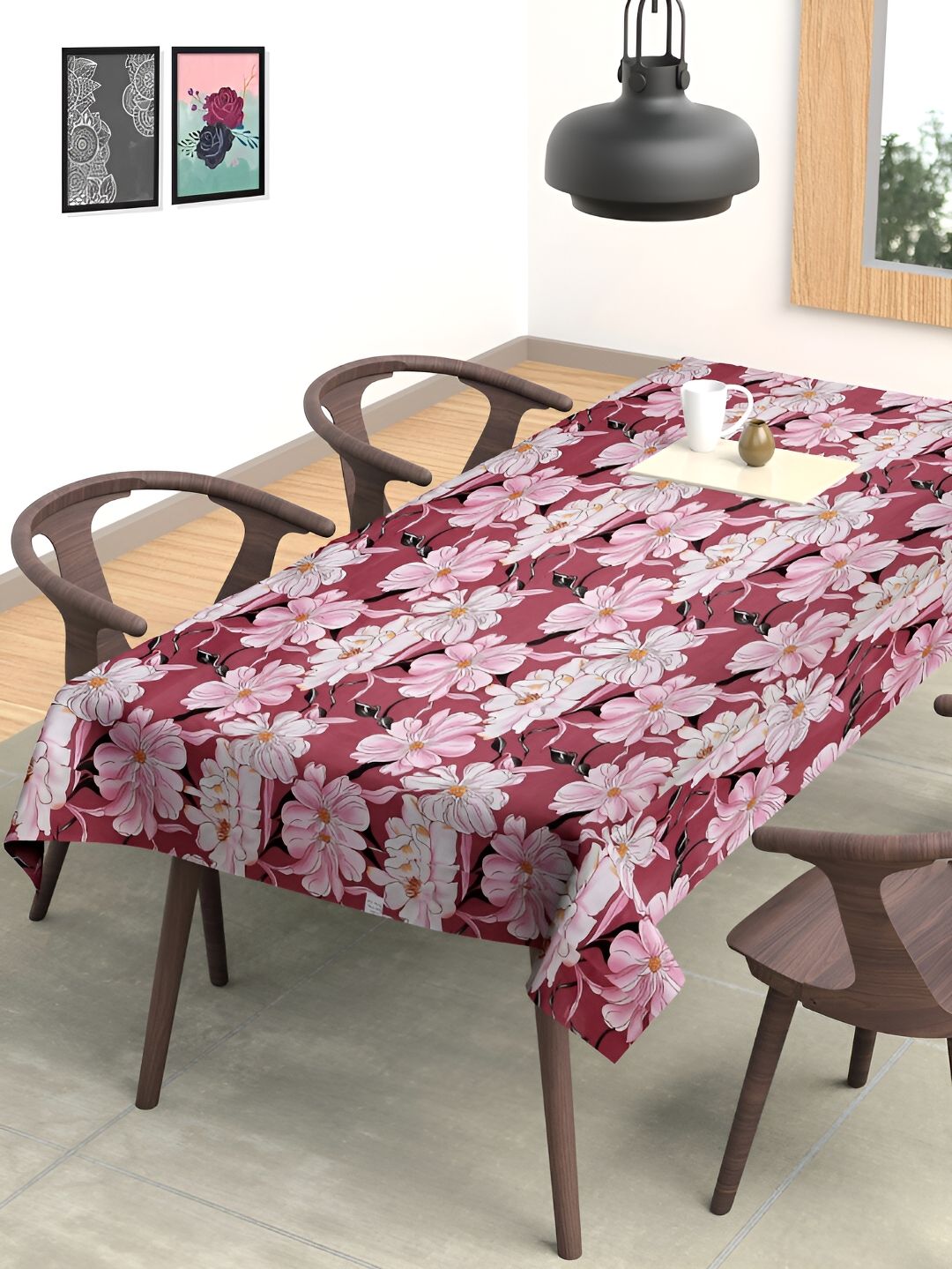 Arrabi Pink Floral Printed Rectangle 6-Seater Table Cover-picture-10