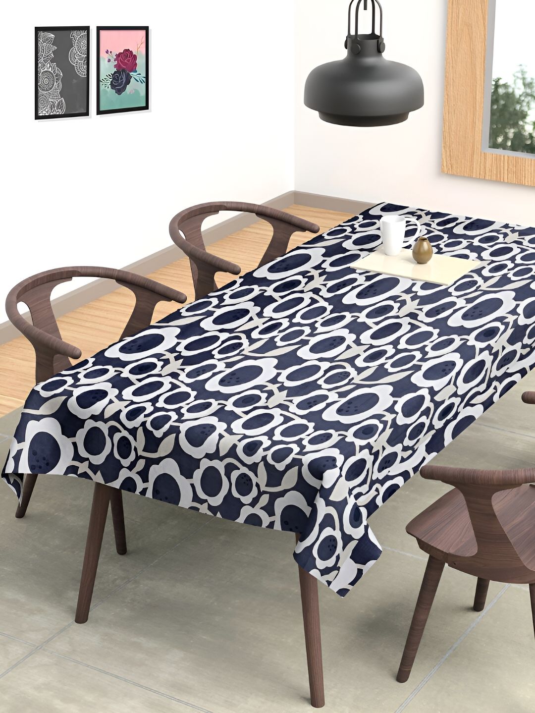 Arrabi Grey & White Floral Printed 8-Seater Table Cover-picture-55