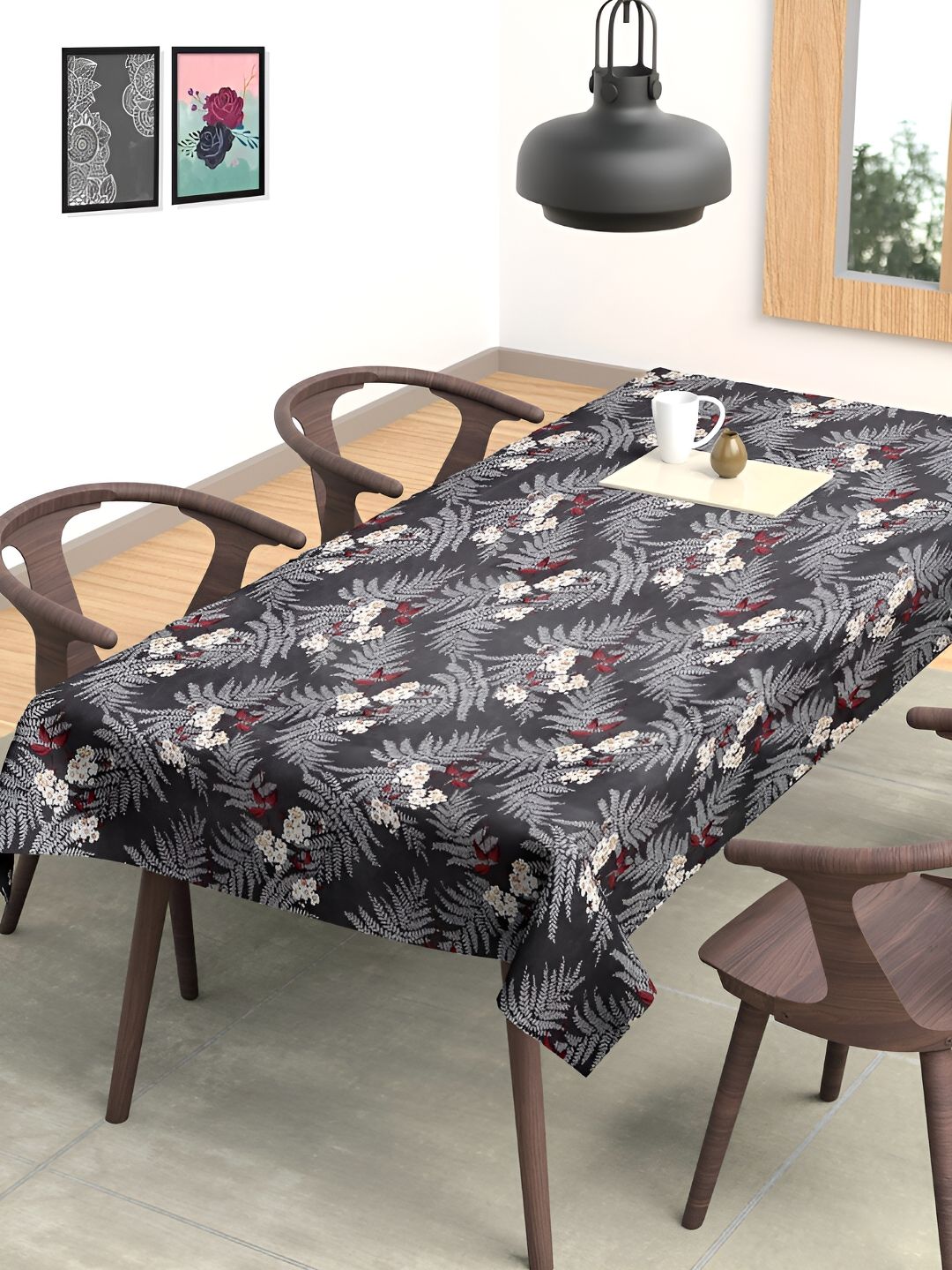 Arrabi Grey & White Floral Printed 6-Seater Table Cover-picture-28