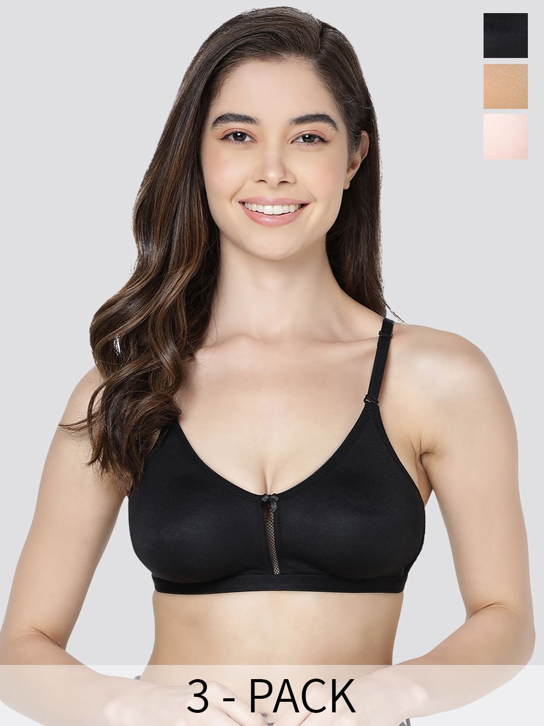 Kalyani Gloria Pack of 3 Non Padded Seamless Bra BLK-CML-PCH