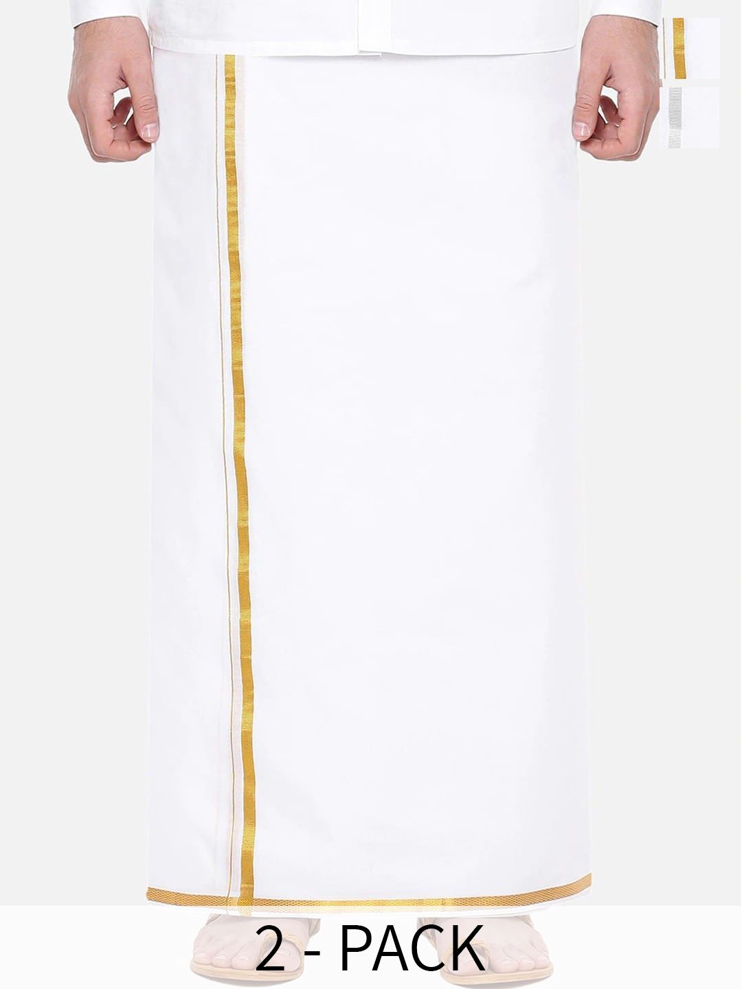 Ramraj Men Pack of 2 Pure Cotton Single Layer Dhotis With Silver & Gold-Toned Zari Border-picture-30