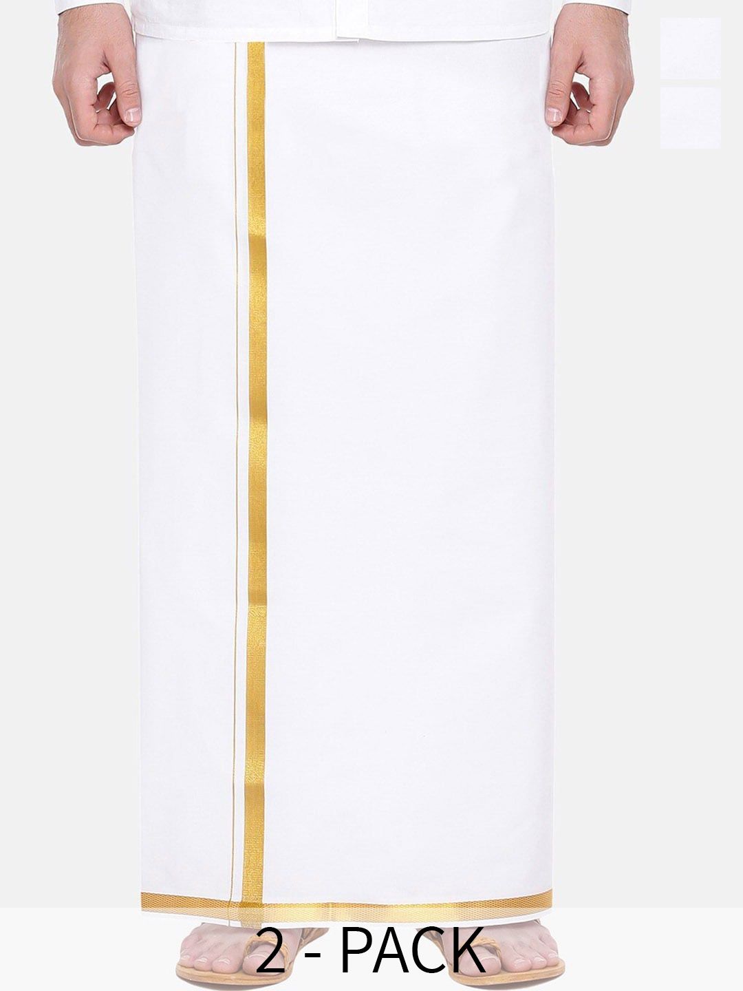 Ramraj Men Pack of 2 Pure Cotton Single Layer Dhotis With Gold Zari Border-picture-29