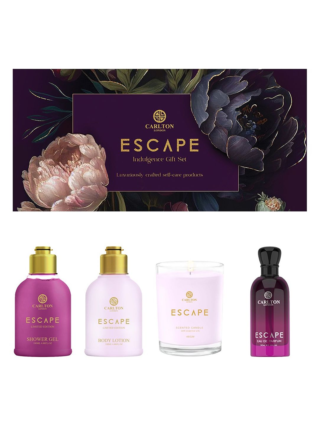 Carlton London Set Of 4  Escape Body Lotion & Gel EDP & Candle Gift Set-430ml-image-4