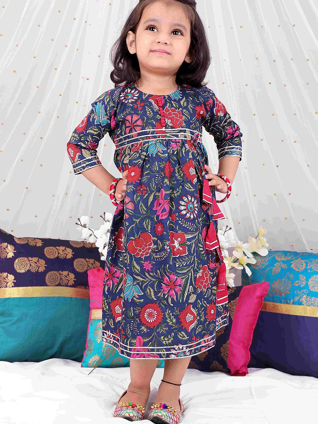 KID1 Girls Floral Printed Cotton A-Line Midi Ethnic Dress-picture-37