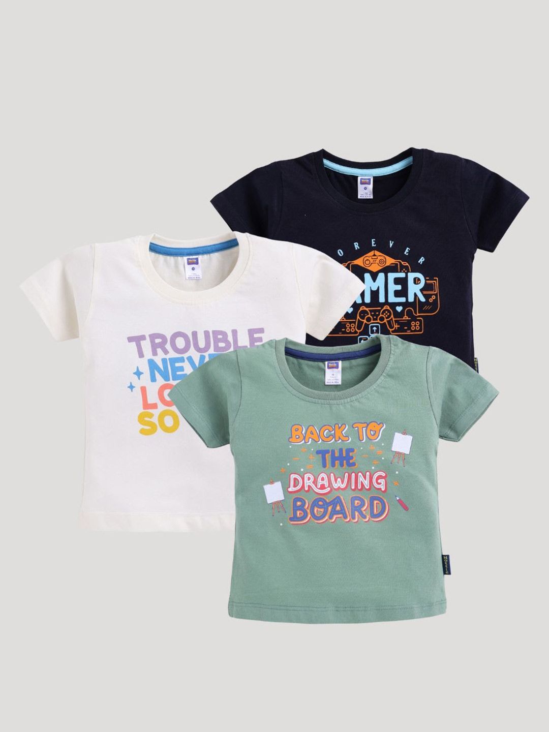 Nottie Planet Boys Pack of 3 Typographic Printed Regular Fit Cotton T-shirt-picture-14
