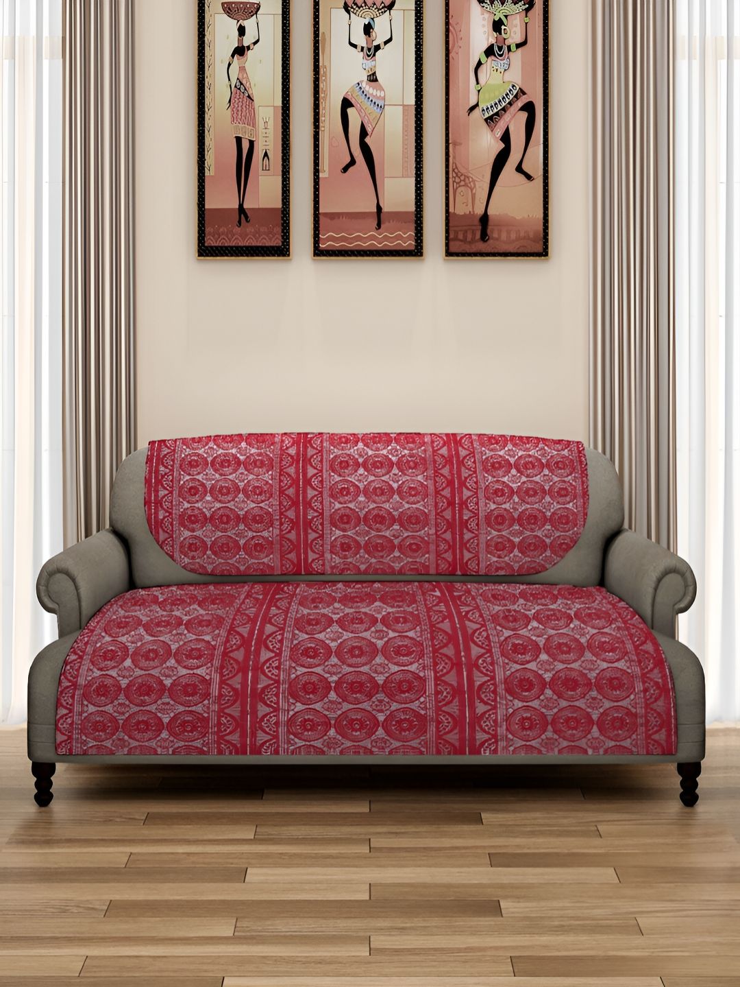 ROMEE Maroon 6 Pieces Floral Design 5-Seater Net Sofa Covers-image-32