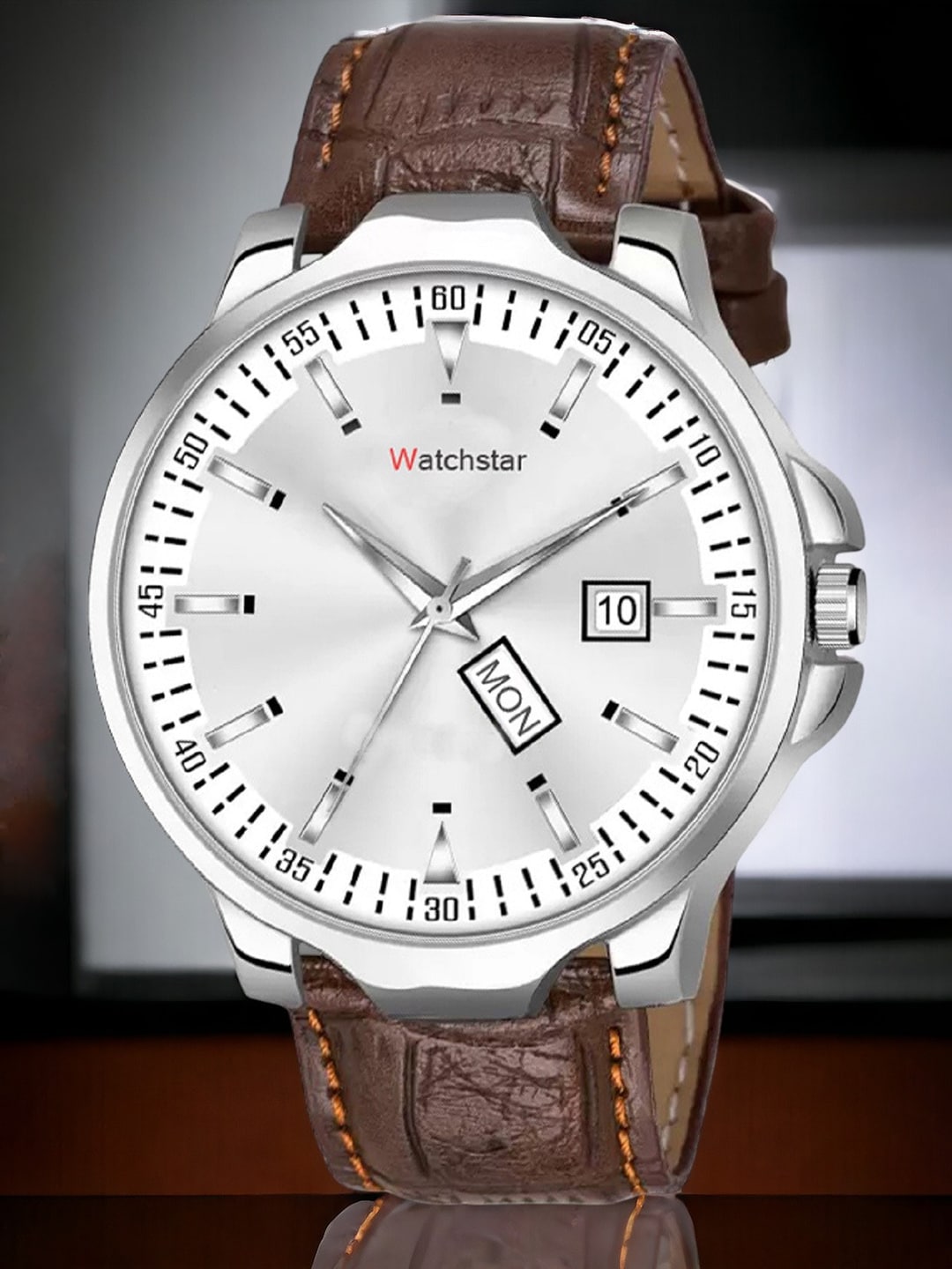 WATCHSTAR Men Dial & Leather Bracelet Style Straps Analogue Watch DD white leatherNM