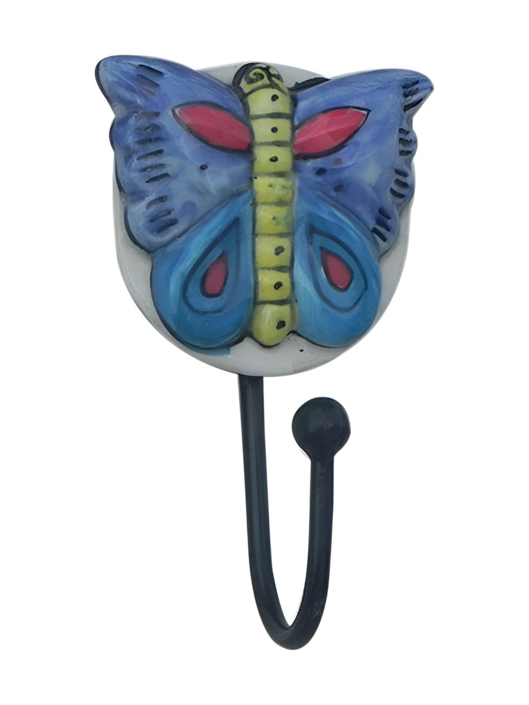 Indianshelf Blue & Yellow Butterfly Printed Ceramic Wall Hook Key Holder-picture-10