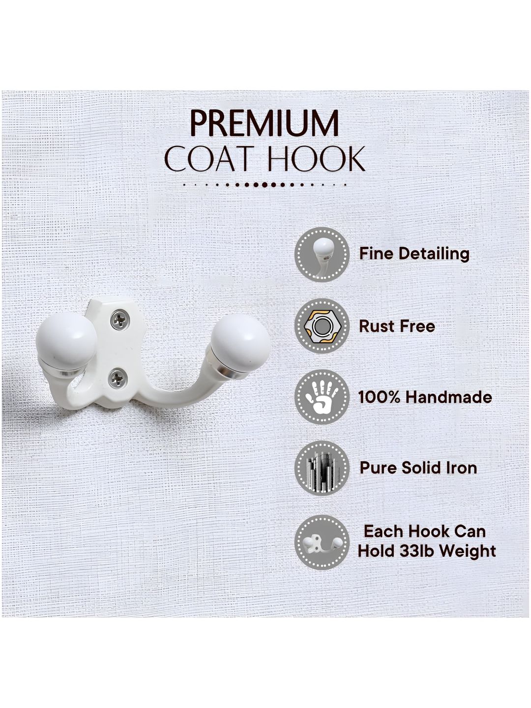 Indianshelf White Double Loop Iron Wall Hook-picture-5