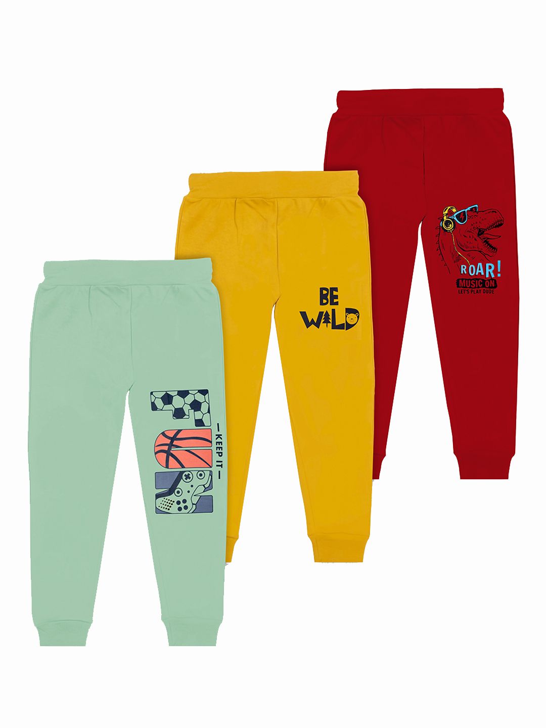BAESD Boys Pack Of 3 Typography Printed Joggers-image-3