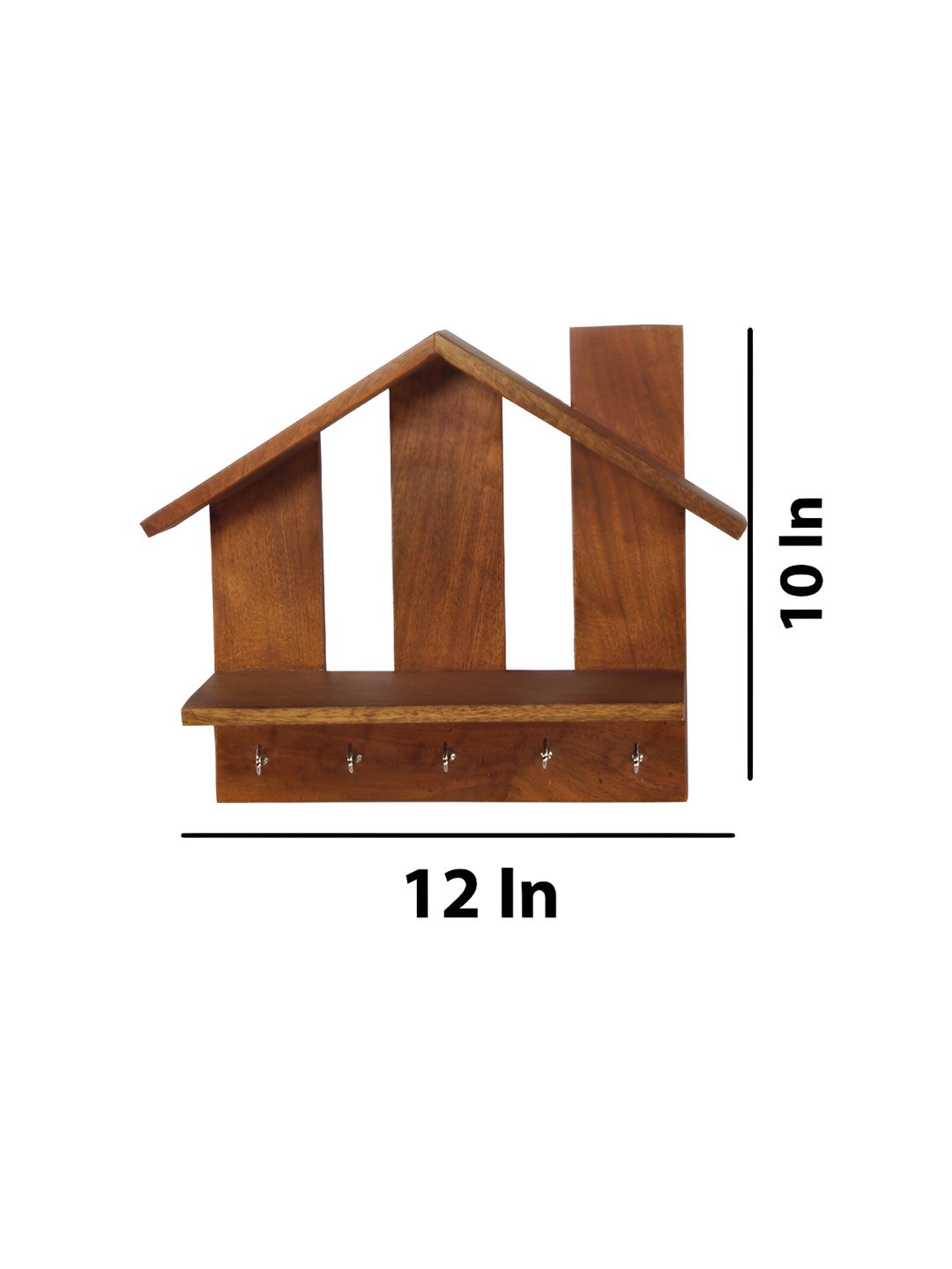 GLOBALLY INDIAN Brown Wooden Wall Shelf with Keyholders-image-17