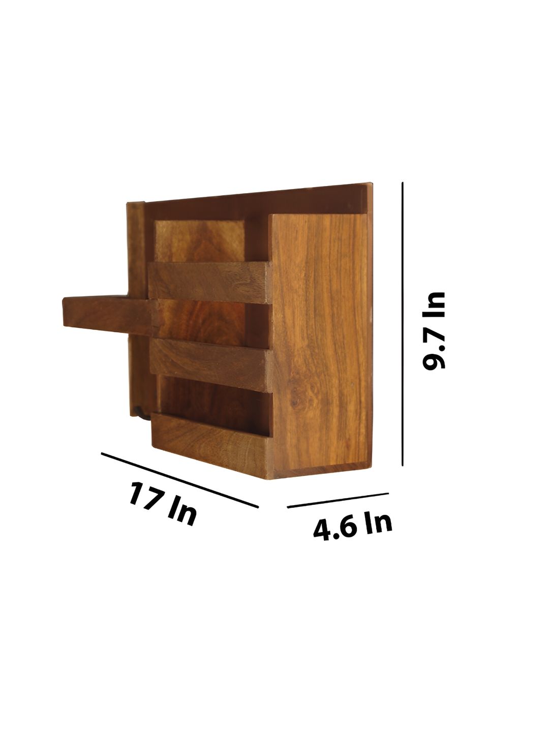 GLOBALLY INDIAN Brown Wooden Wall Shelf with Keyholders-picture-2