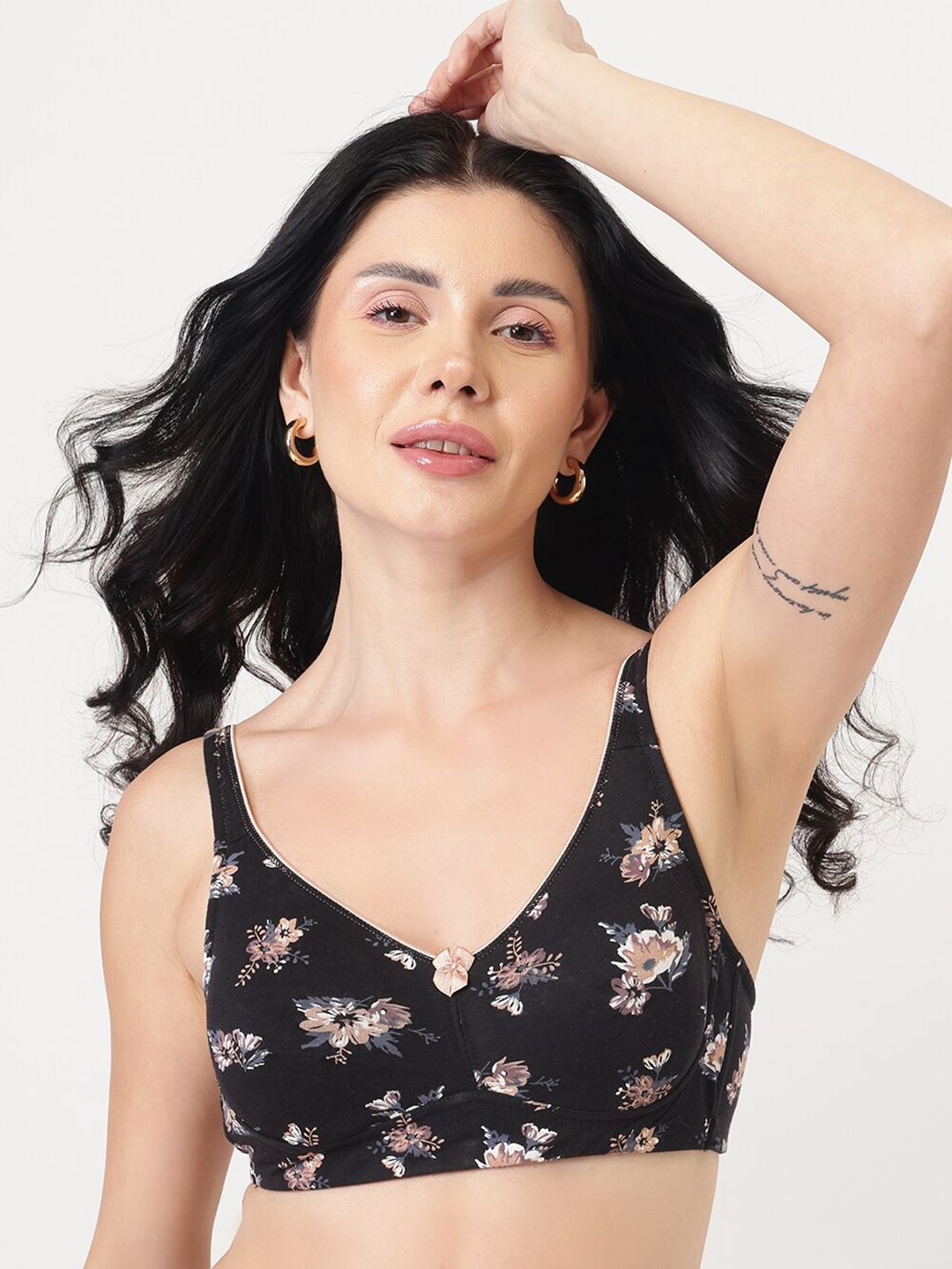 DressBerry Black Floral Printed Full Coverage Non Padded Everyday Bra - All Day Comfort-image-19
