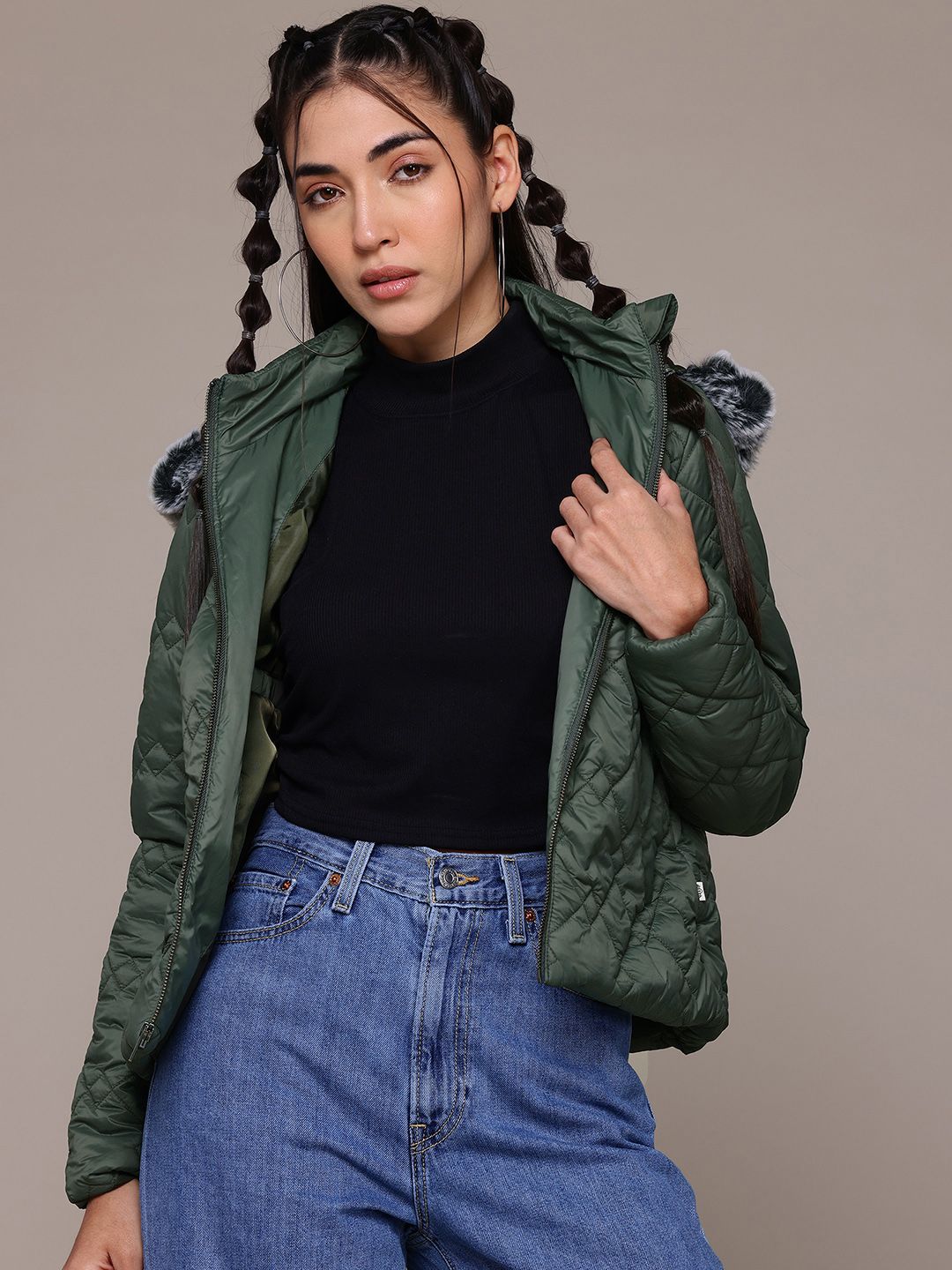 The Roadster Lifestyle Co. Faux Fur Trim Quilted Jacket-picture-45