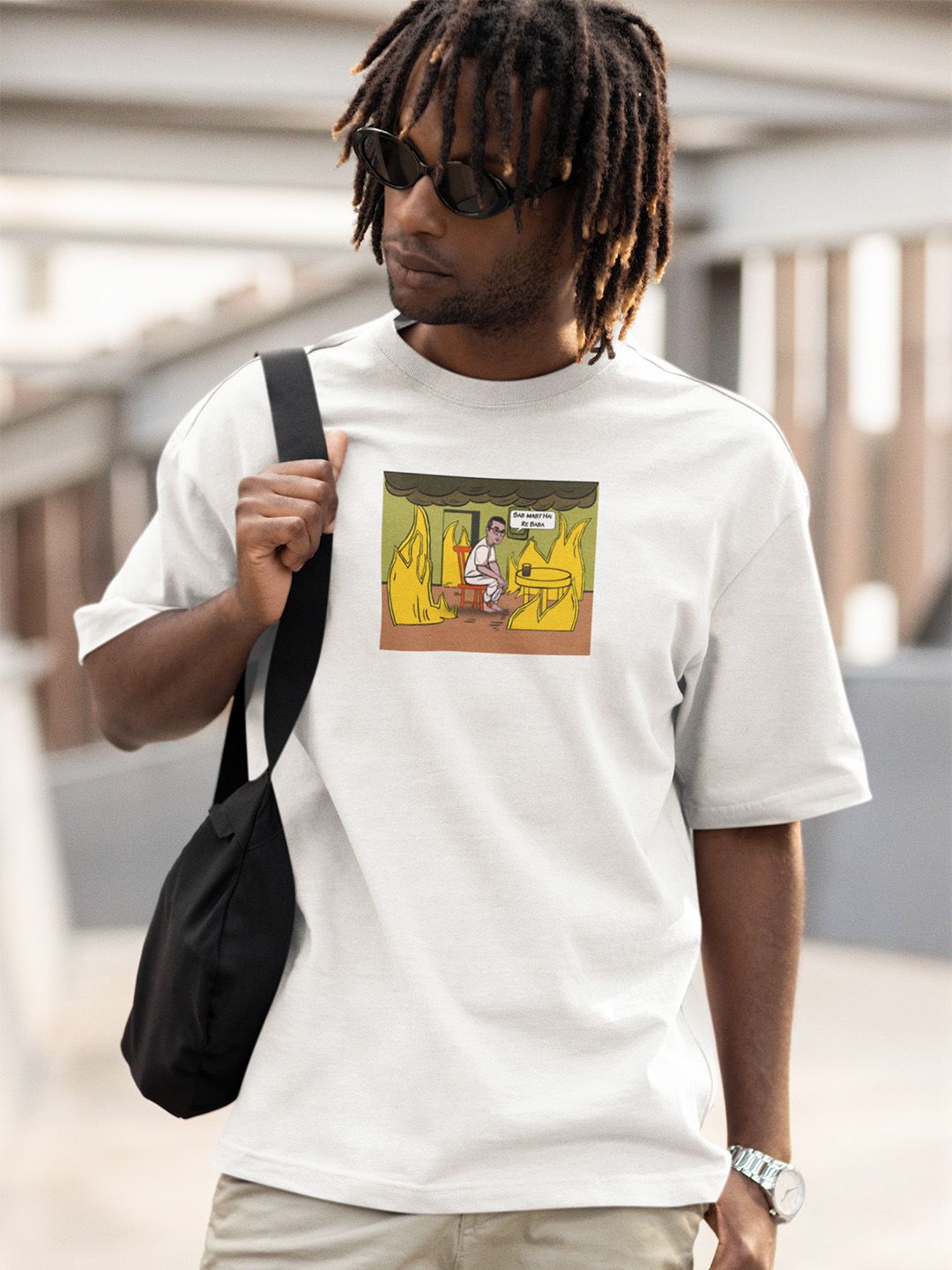BOLLYWOO.OOO Unisex Meme Edition Sab Mast hai Re Baba Oversized Cotton T-shirt-picture-26