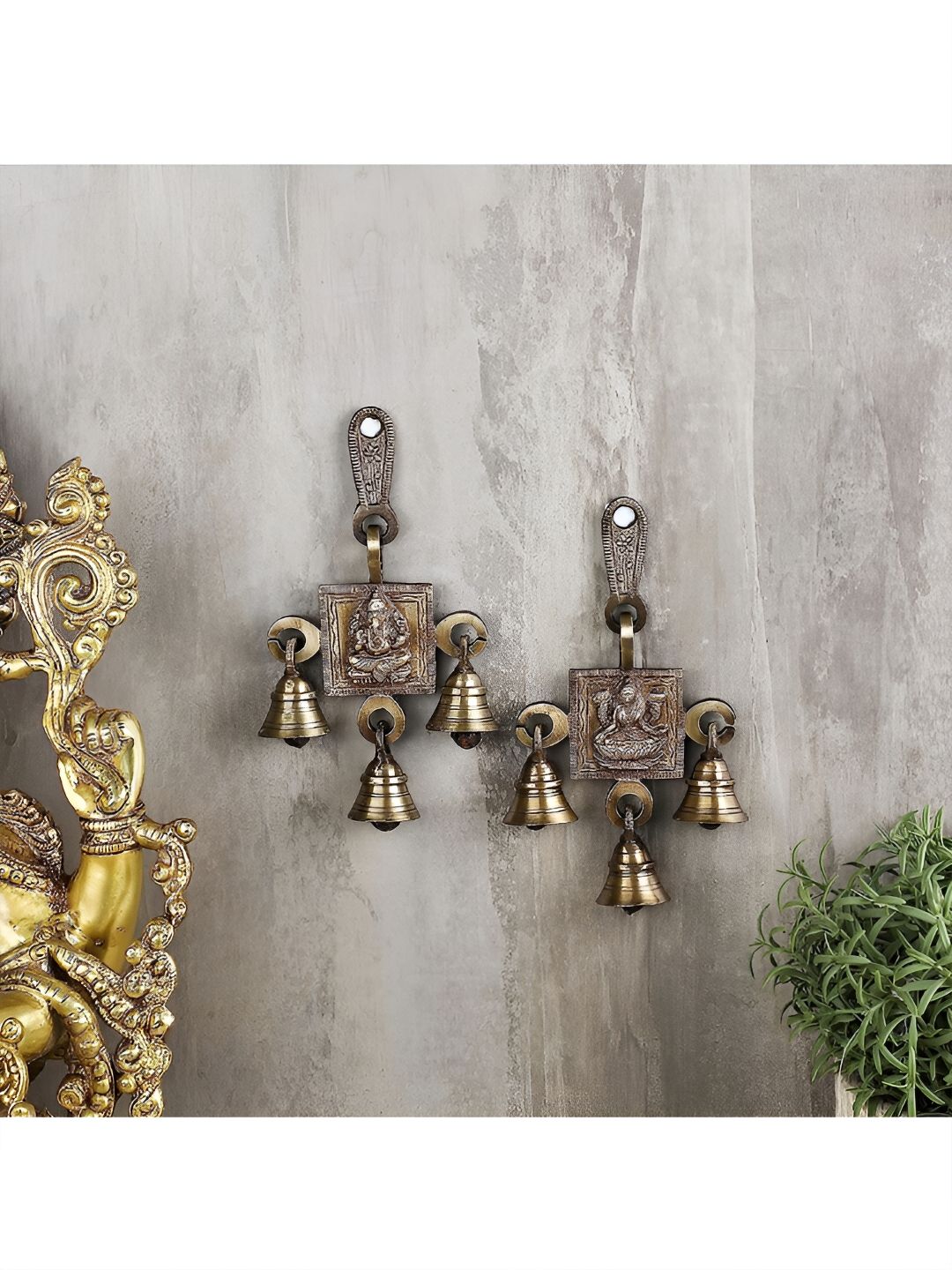 Two Moustaches Brown 2 Pcs Brass Ganesh Laxmi Bells Set-picture-43