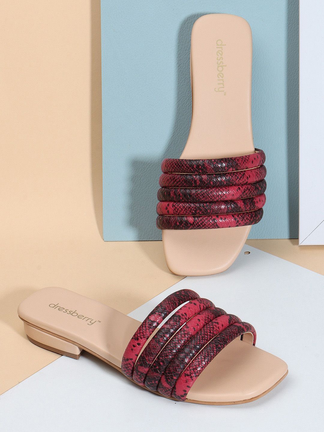 DressBerry Red Printed Open Toe Flats-picture-13