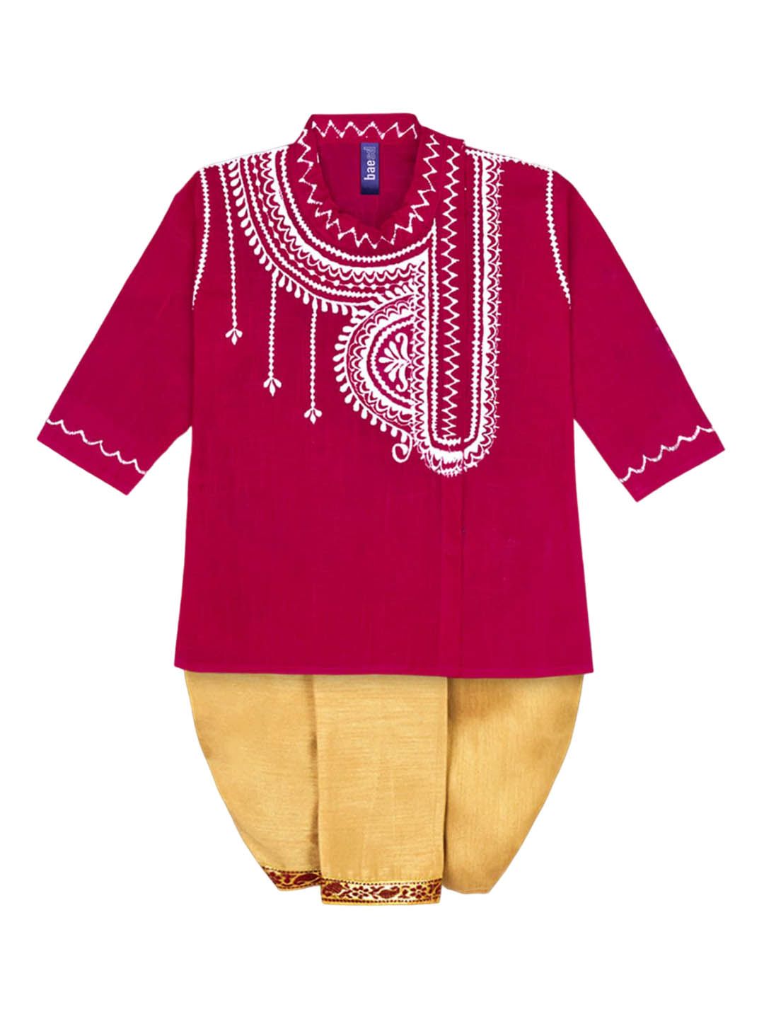 BAESD Boys Ethnic Motifs Embroidered Regular Pure Cotton Straight Kurta With Dhoti Pants-image-49