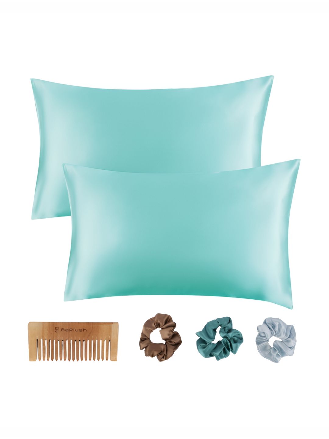 BePlush Blue 2 Pieces Satin Rectangle Pillow Covers-image-3