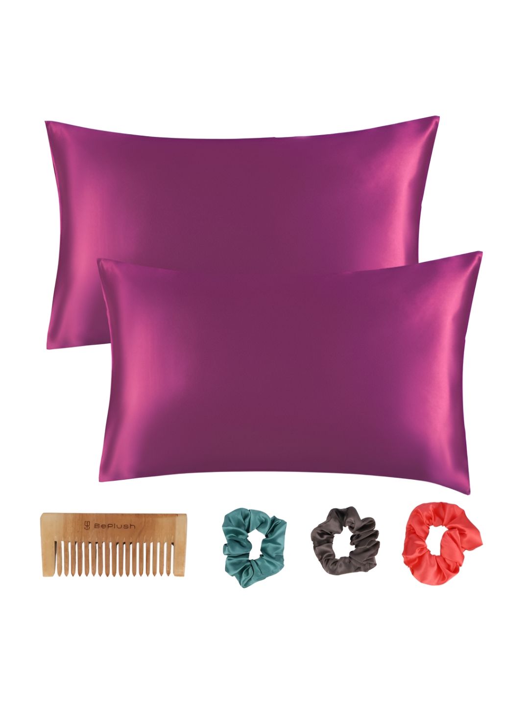 BePlush Purple 2 Pieces Solid Satin Rectangle Pillow Covers-image-14