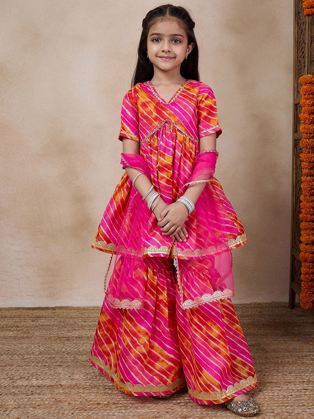 pspeaches Girls Striped Gotta Patti A-Line Empire Kurti With Sharara & Dupatta-picture-30