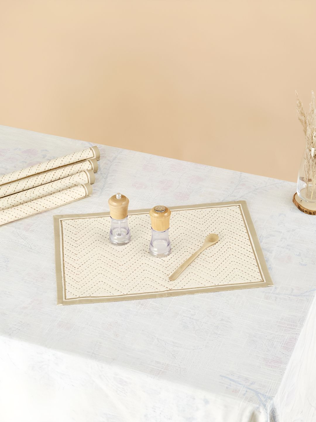 Fabindia 6 Pieces Off White Geometric Printed Cotton Table Placemats-picture-26
