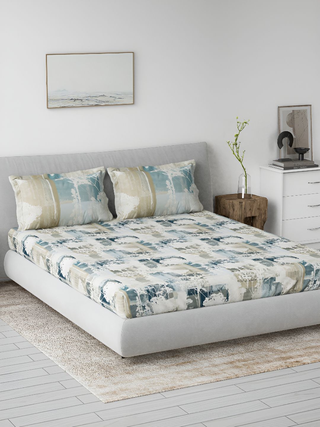 DDecor Blue & White Floral Cotton 144 TC Queen Bedsheet with 2 Pillow Covers-picture-10