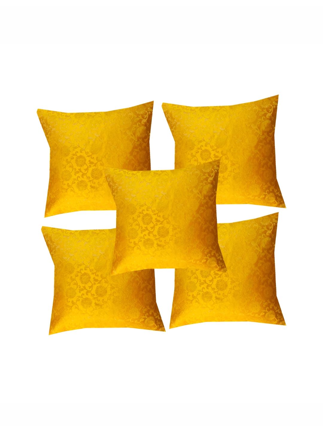 Pink Parrot Yellow & Gold-Toned 5 Pcs Geometric Square Cushion Covers-picture-19