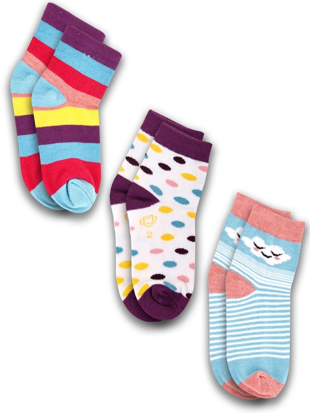 Dollar Socks Kids Pack Of 3 Assorted Patterned Cotton Ankle-Length Socks-picture-38