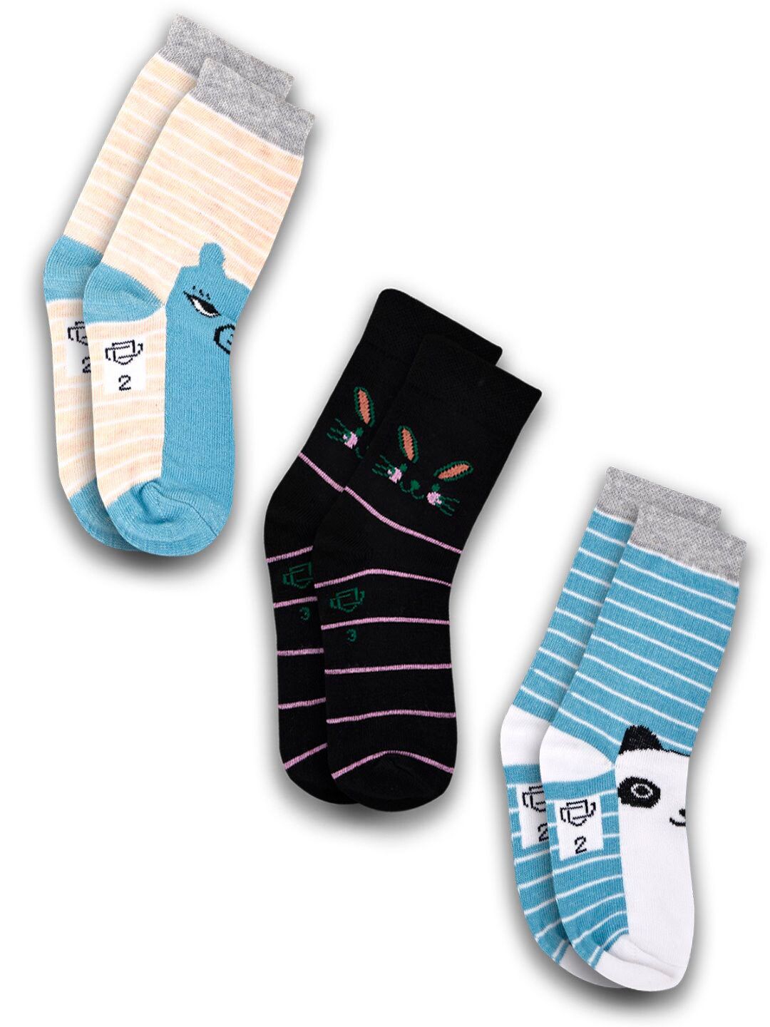 Dollar Socks Kids Pack Of 3 Patterned Assorted Cotton Calf-Length Socks-picture-11