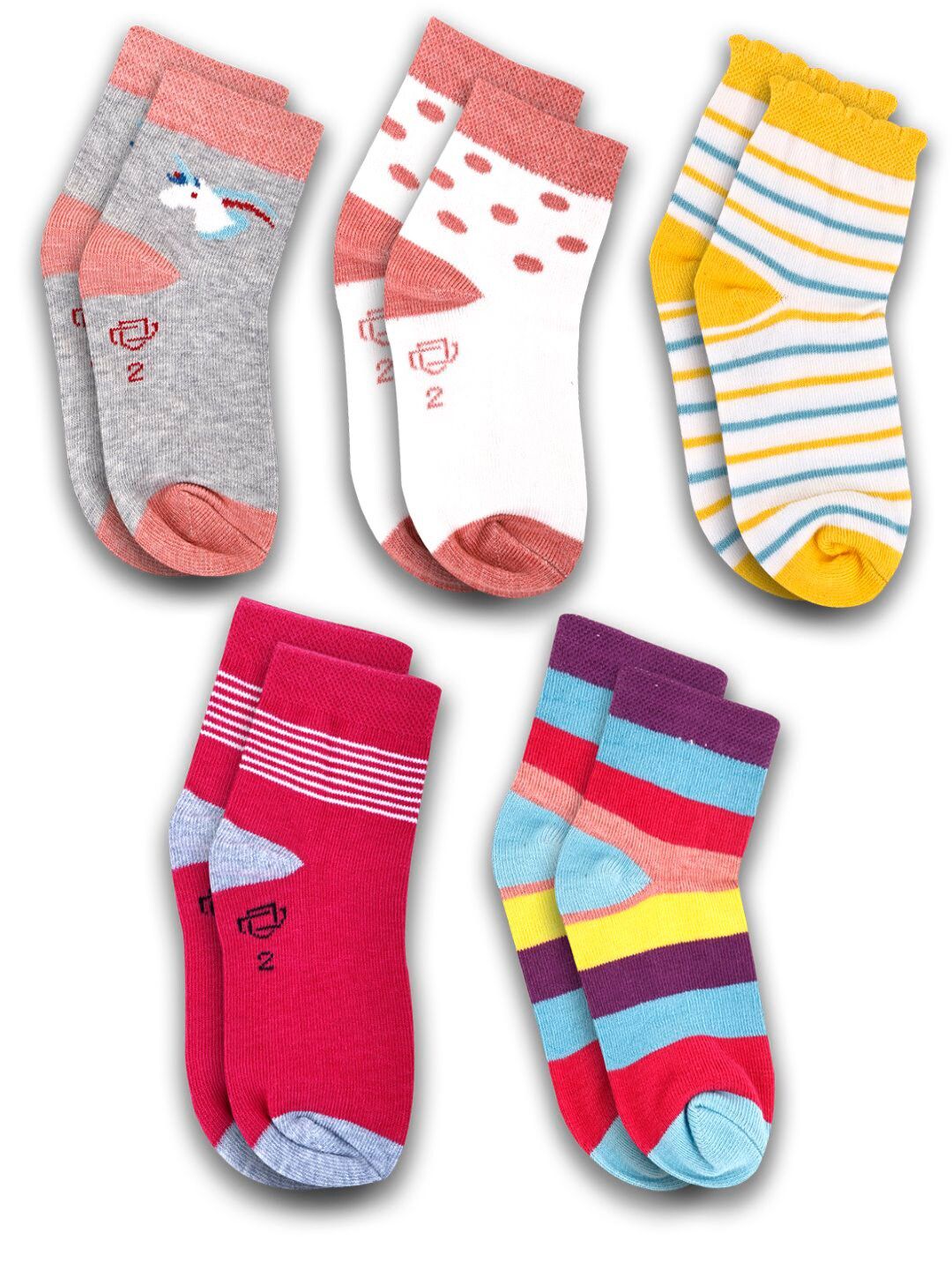 Dollar Socks Kids Pack Of 5 Assorted Cotton Ankle Length Socks