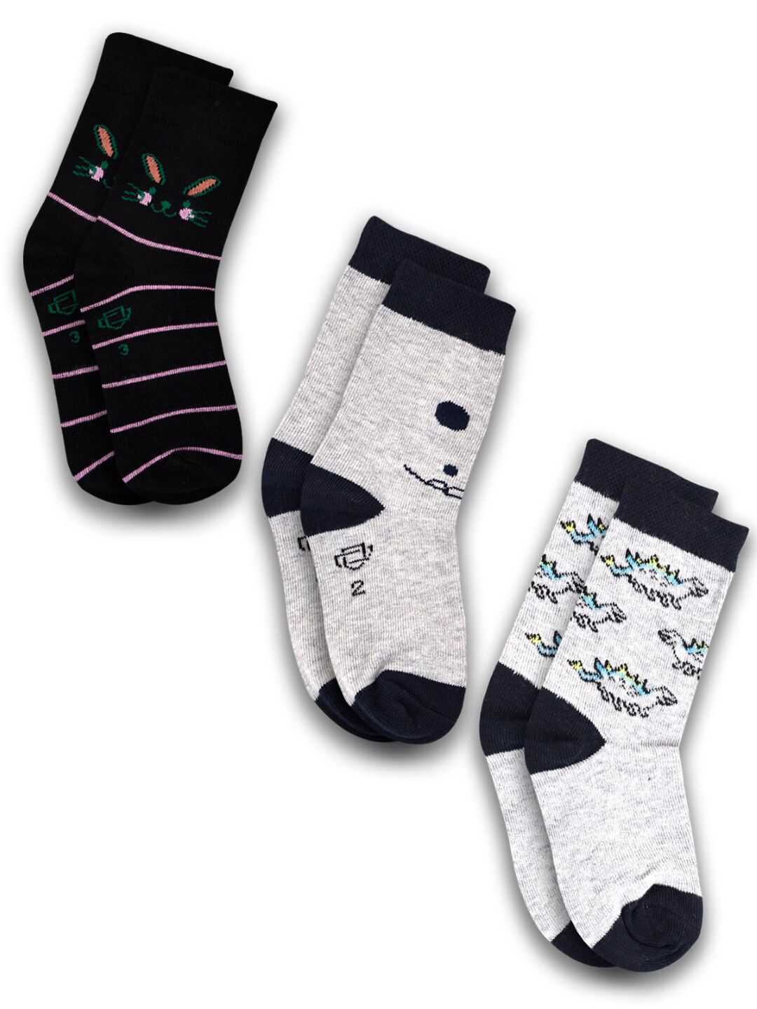 Dollar Socks Kids Pack Of 3 Patterned Cotton Calf-Length Socks-picture-52