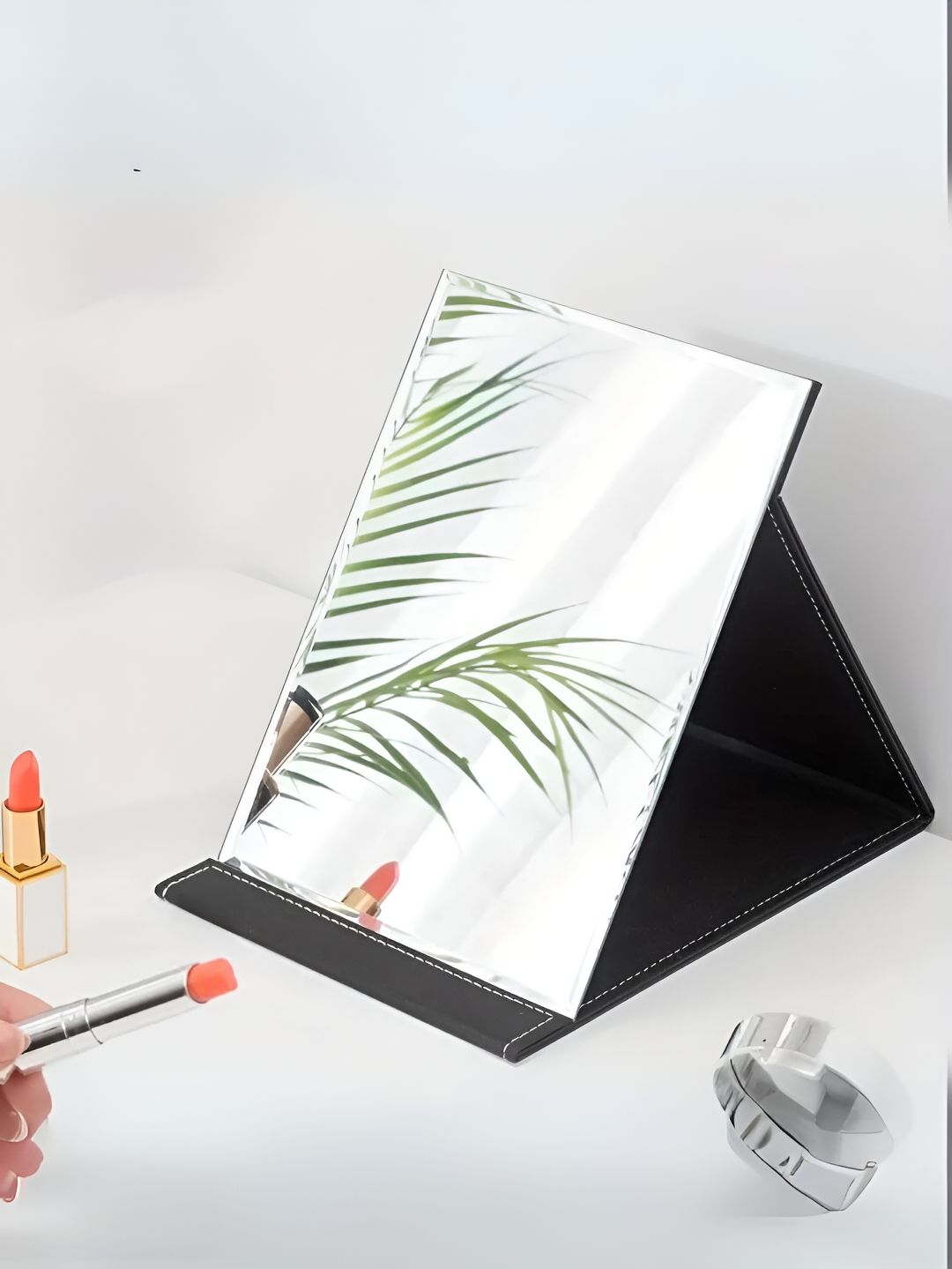 UniKart Black Foldable Leather Table Top Mirror-image-16
