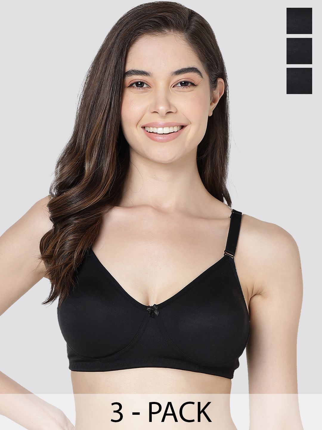 Kalyani Evlyn Pack of 3 Double Layered Cups Seamless Bra BLK-BLK-BLK