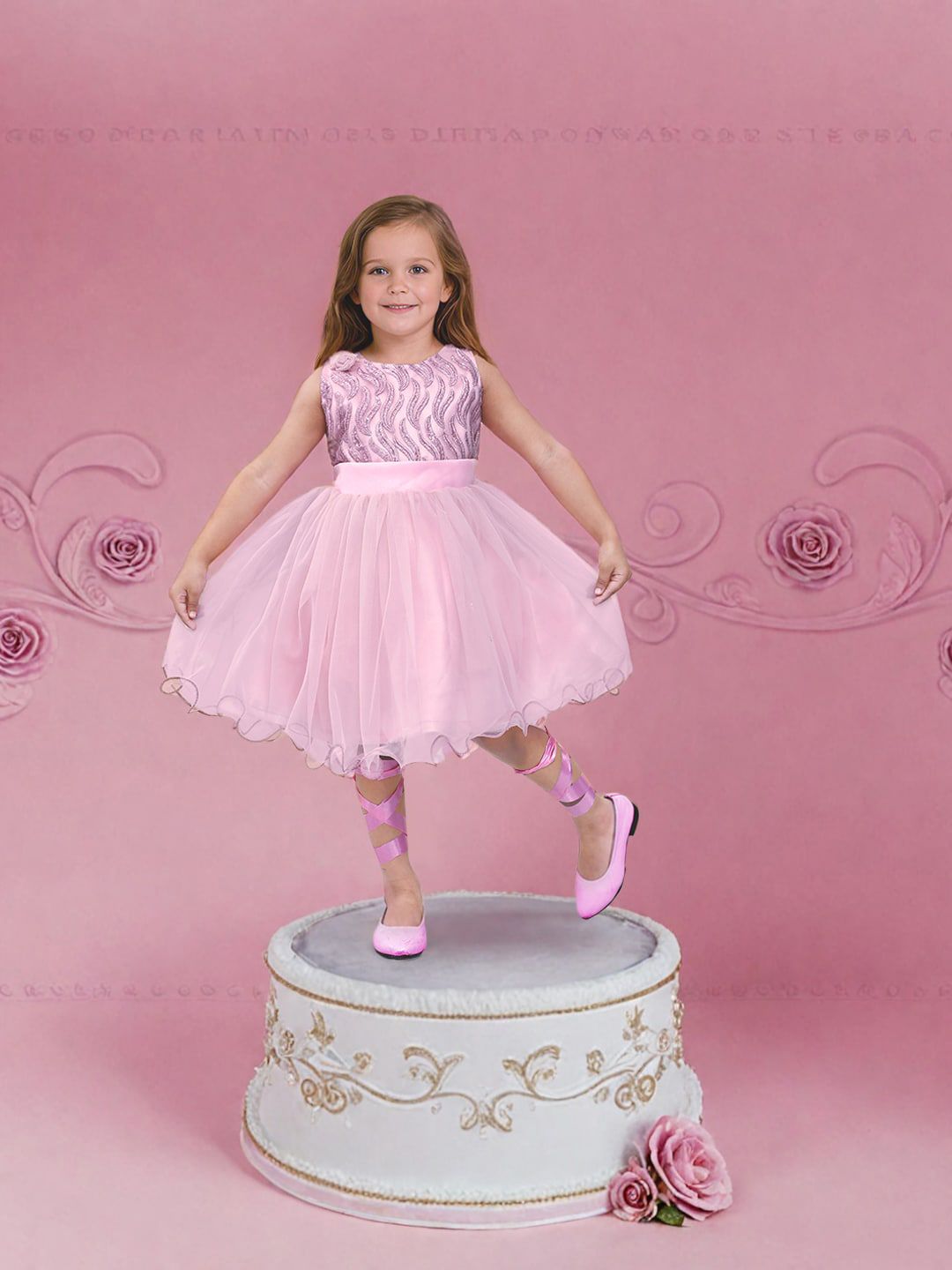 Toonyport Girls Boat Neck Self Design Embellished Fit and Flare Dress-picture-24