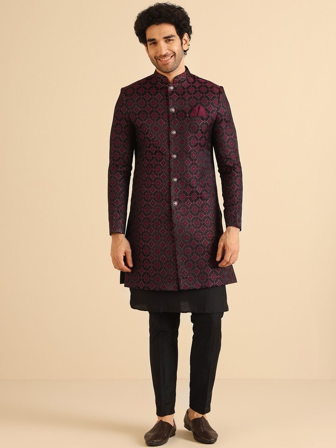 KISAH Self Design Sherwani Set