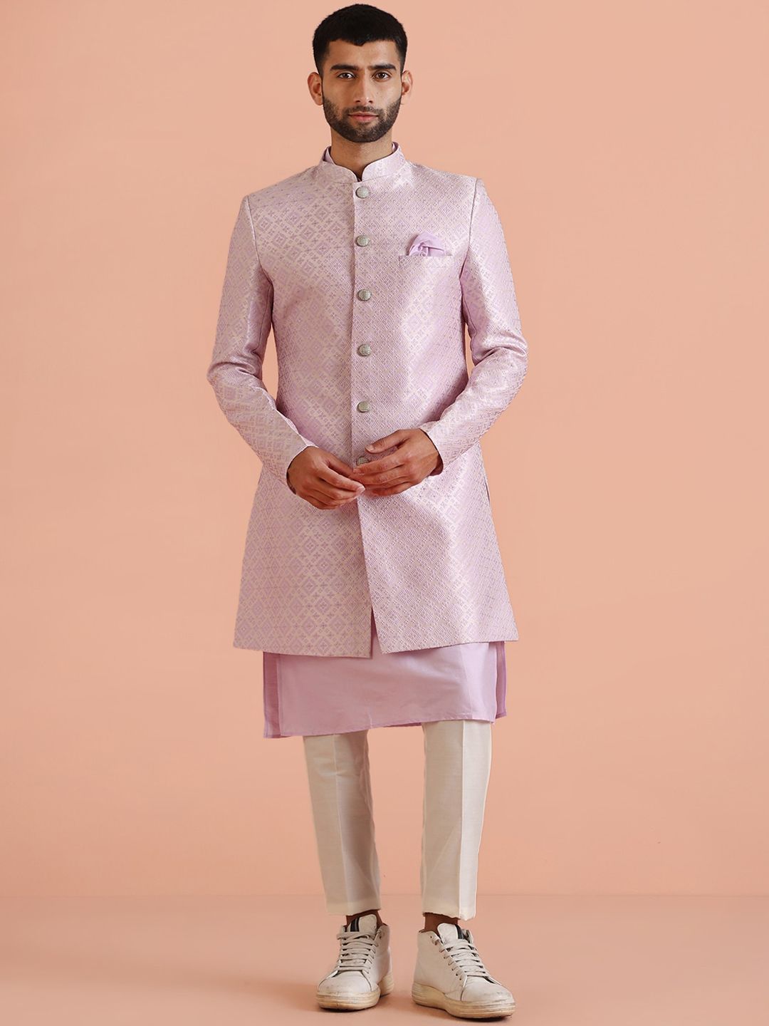 KISAH Self Design Sherwani Set